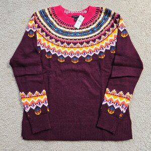 NWT Talbots Fair Isle Sweater Burgundy XS